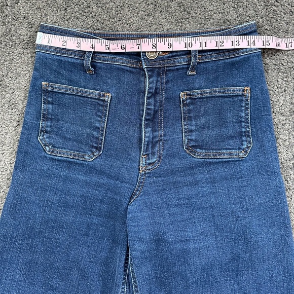 Zara Ultra High Rise Wide Leg Cropped Sailor Style Jeans Medium Wash Size 8 - Picture 2 of 7